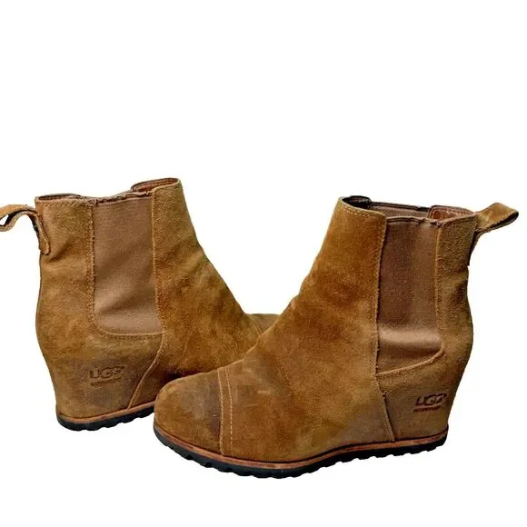 UGG Women's Pax Hidden Wedge Bootie Suede Waterproof - Size 8 - Picture 1 of 6